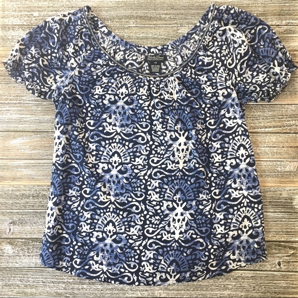 LUCKY BRAND Blue IKAT Short Sleeve Shirt XS Top